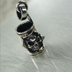 Unique Tiny 925 Silver Skull in a Can Pendant 💀